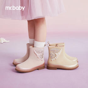 mrbaby儿童靴女童公主鞋2022秋冬新款电绣蝴蝶翅膀气质中大童靴子
