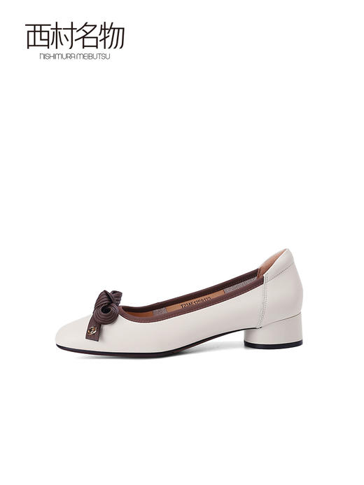 西村名物2023春季新款气质蝴蝶结通勤浅口单鞋女粗跟小皮鞋X12591 商品图1
