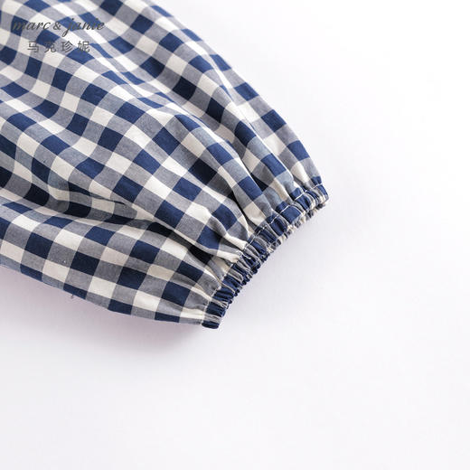 马克珍妮春装新款 女童田园风蓝白格宽松连衣裙230301 商品图4