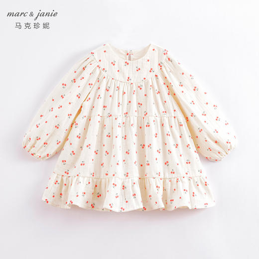 马克珍妮春装新款 女童田园风樱桃满印宽松连衣裙230156 商品图0