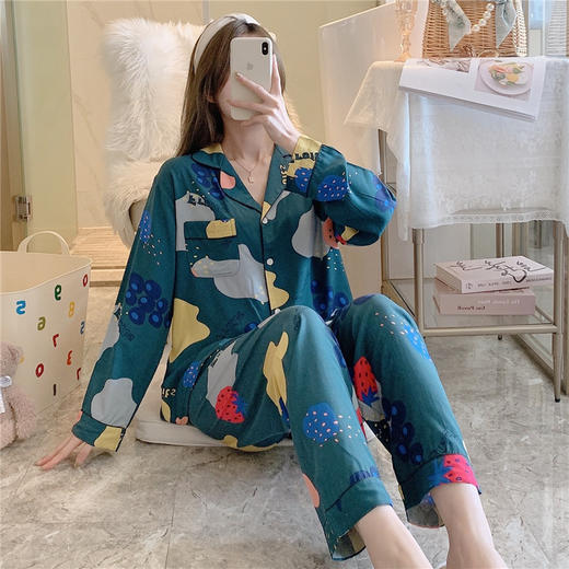 睡衣女春秋2023新款长袖开衫网红套装大码印花家居服  商品图8