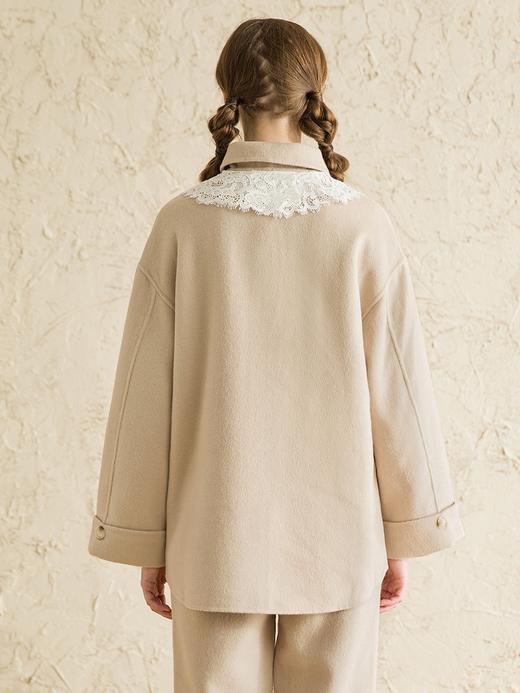 Famecoco范可儿气质百搭毛呢大衣冬季蕾丝花边娃娃领外套F198AC042 商品图5