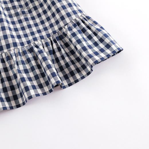 马克珍妮春装新款 女童田园风蓝白格宽松连衣裙230301 商品图5