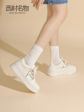 西村名物2023春季新款拼色厚底板鞋面包鞋女运动休闲小白鞋12861