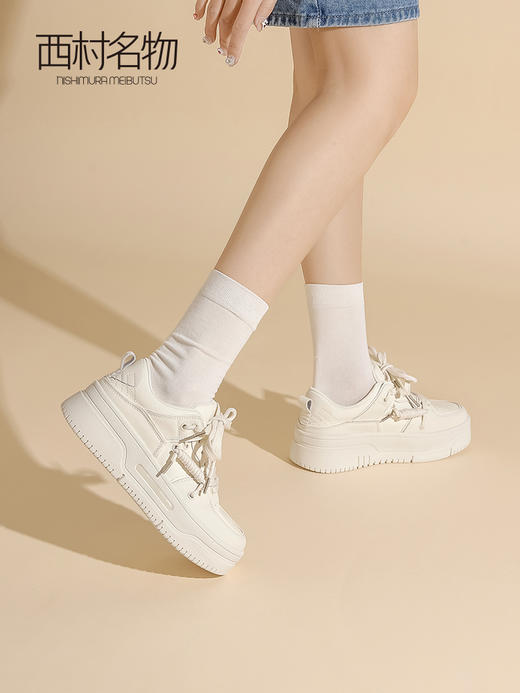 西村名物2023春季新款拼色厚底板鞋面包鞋女运动休闲小白鞋12861 商品图0