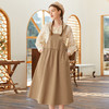famecoco范可儿复古高腰背带裙春季刺绣棉麻大摆连衣裙女FAB1FE001 商品缩略图1
