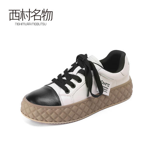 西村名物复古饼干鞋女2023春季新款小香风软底拼色休闲板鞋T23AM12611 商品图1