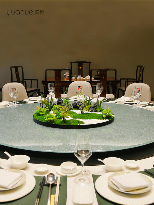 酒店餐桌花摆花高端新中式大圆桌装饰摆件餐厅中间转盘造景微景观 商品图1