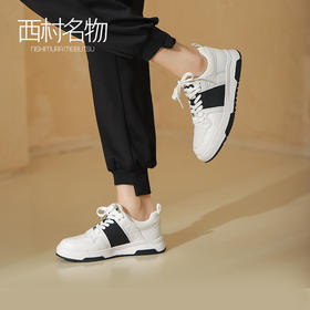 西村名物2023春季新款真皮小白鞋百搭休闲轻便拼接运动板鞋12191