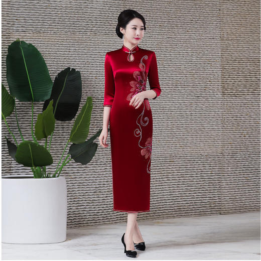 DNO-1AH8585礼服女酒会醋酸旗袍婚庆年会贵夫人红色连衣裙 商品图5