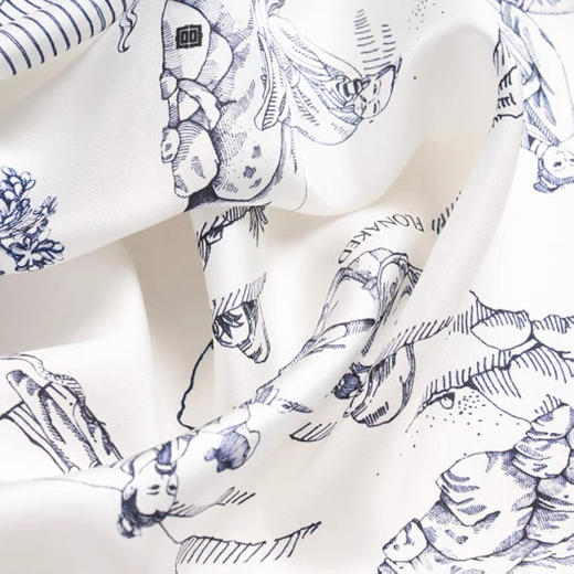 雍正行乐图原创印花真丝缎丝巾 商品图3