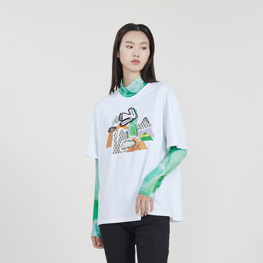 谜底2023春季新款主题图案印花绣花休闲圆领短袖T恤女231MT0046 商品图1