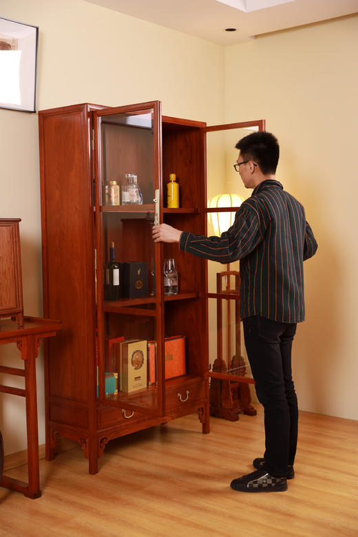 红桥红  家具严选  缅甸花梨（大果紫檀）【196明式玻璃展示柜】 商品图9