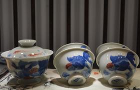 青花柴窑釉里红金玉满堂功夫茶具