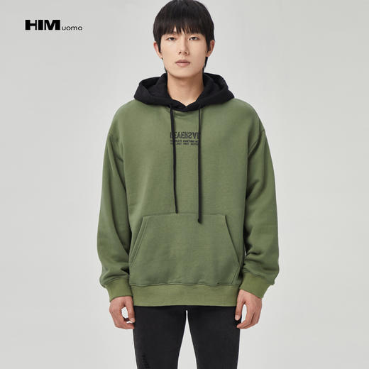HIM漢崇 卫衣男21秋冬宽松慵懒风撞色连帽下摆字母小众设计感上衣 商品图0
