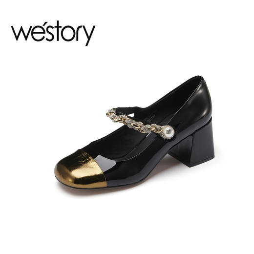 westory2023春季新款粗跟钻扣法式复古玛丽珍女单鞋55371 商品图1