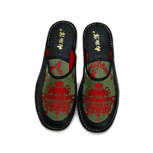 内联升女鞋居家千层底牛皮围条织锦拖鞋2027C 商品图0