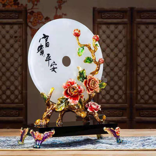 佛罗端斯-新中式牡丹富贵平安扣玄关客厅家居珐琅彩装饰摆件 商品图1