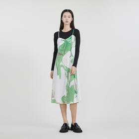 谜底连衣裙2023春季新款假两件胸衣设计收腰中长款A字裙231ML0124