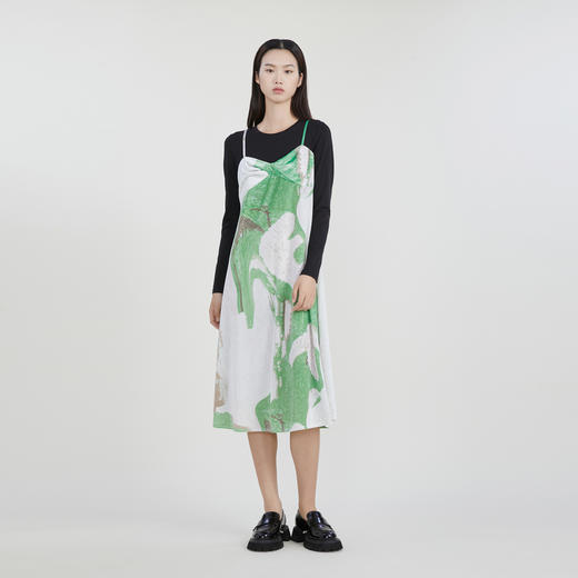 谜底连衣裙2023春季新款假两件胸衣设计收腰中长款A字裙231ML0124 商品图0