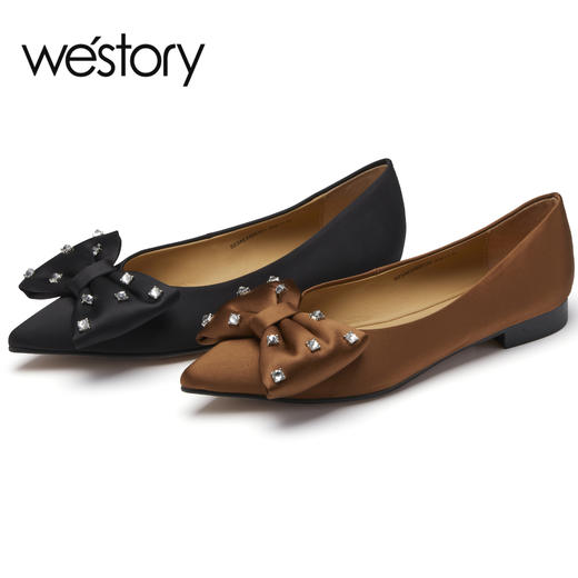 westory2023春季新款一脚蹬细猫跟优雅浅口尖头单鞋女55651 商品图0