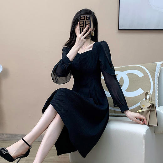 奢姿2024春季装新款大码女装胖妹妹气质方领荷叶花边连衣裙9923852134 商品图2