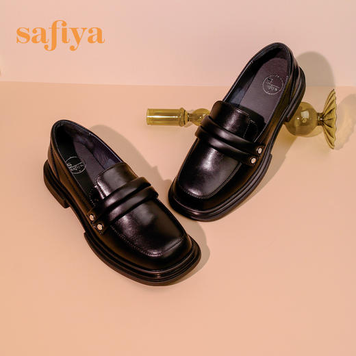Safiya/索菲娅 新潮小众2023春季新款设计感方头粗跟拼色乐福鞋 SF31112037 商品图6