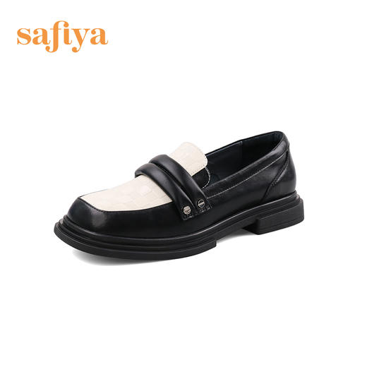 Safiya/索菲娅 新潮小众2023春季新款设计感方头粗跟拼色乐福鞋 SF31112037 商品图11