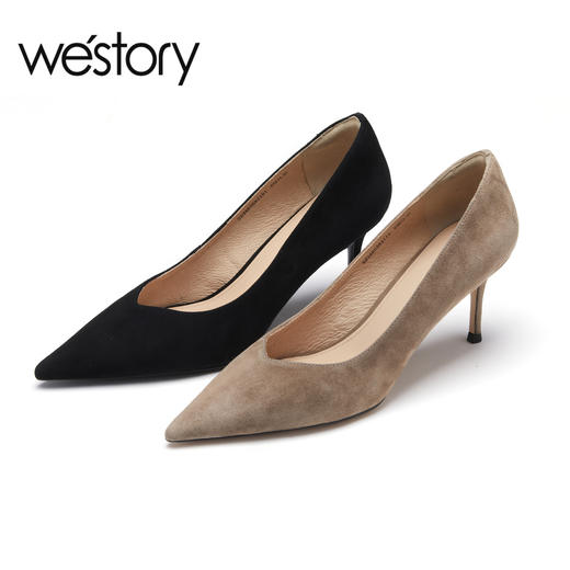 westory2023春季新款细跟优雅通勤高跟鞋浅口单鞋女55821 商品图0