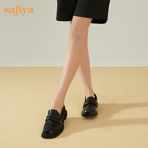 Safiya/索菲娅 新潮小众2023春季新款设计感方头粗跟拼色乐福鞋 SF31112037 商品图9