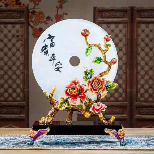 佛罗端斯-新中式牡丹富贵平安扣玄关客厅家居珐琅彩装饰摆件 商品图0