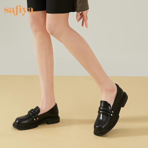 Safiya/索菲娅 新潮小众2023春季新款设计感方头粗跟拼色乐福鞋 SF31112037 商品图3