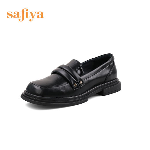 Safiya/索菲娅 新潮小众2023春季新款设计感方头粗跟拼色乐福鞋 SF31112037 商品图10