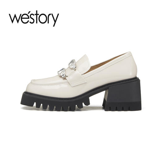 westory2023年春季新款jk英伦学院风真皮钻扣高级厚底乐福鞋55861 商品图3