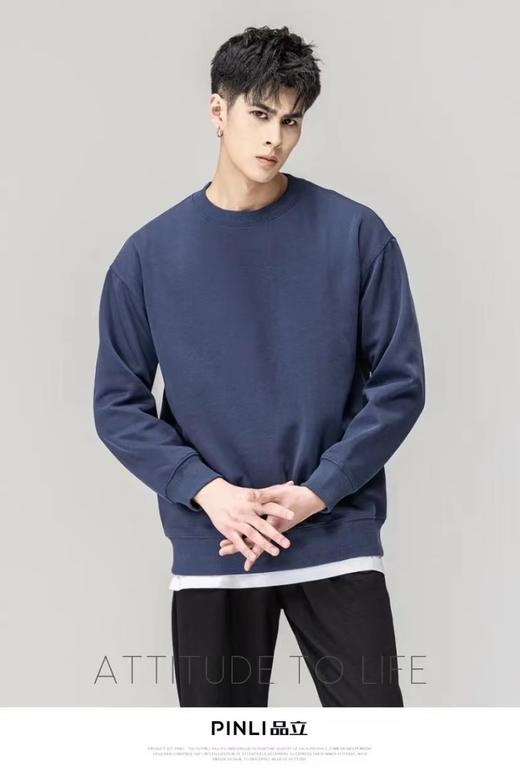 PINLI品立秋季新款纯色套头长袖卫衣男士宽松百搭休闲上衣潮GD223309324 商品图4