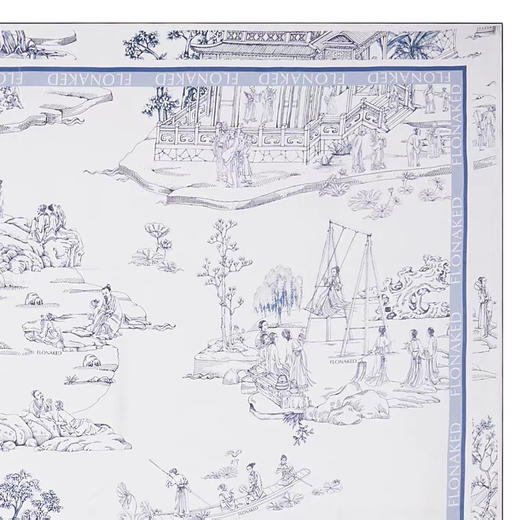 雍正行乐图原创印花真丝缎丝巾 商品图2