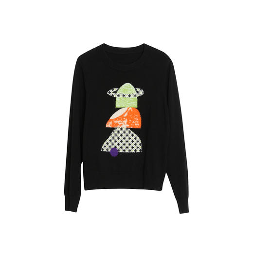 谜底套头针织衫女23春季新款复古可爱图案圆领合身毛衫231MZ0307 商品图4