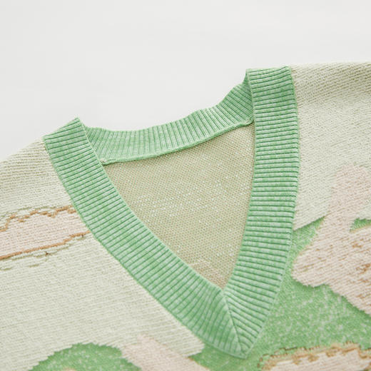 谜底V领套头针织衫马夹女2023春季新款复古花色百搭毛衫231MZ0321 商品图3