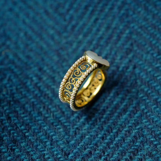 龢盒原创 如意绵长 宫廷珍珠镶白玉开口戒 戒指 商品图1