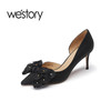 westory23年新款复古蝴蝶结细高跟尖头婚鞋伴娘鞋55791 商品缩略图1