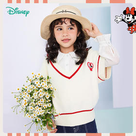 【商场同款】迪士尼童装女童针织马甲潮搭桃心领中大童女孩宝宝背心马甲春秋季