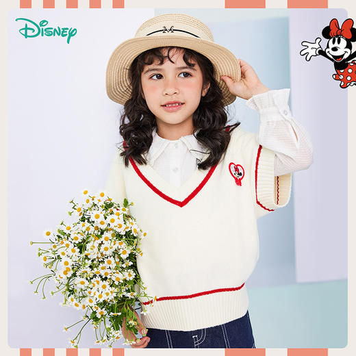 【商场同款】迪士尼童装女童针织马甲潮搭桃心领中大童女孩宝宝背心马甲春秋季 商品图0