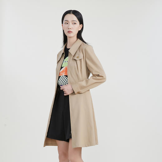 谜底23春季新款简约通勤净色收腰显瘦中长款连衣裙长袖231ML0155 商品图1