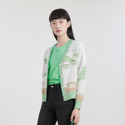 谜底针织开衫长袖女2023春季新款简约清新V领单排扣毛衫231MZ0308 商品图3