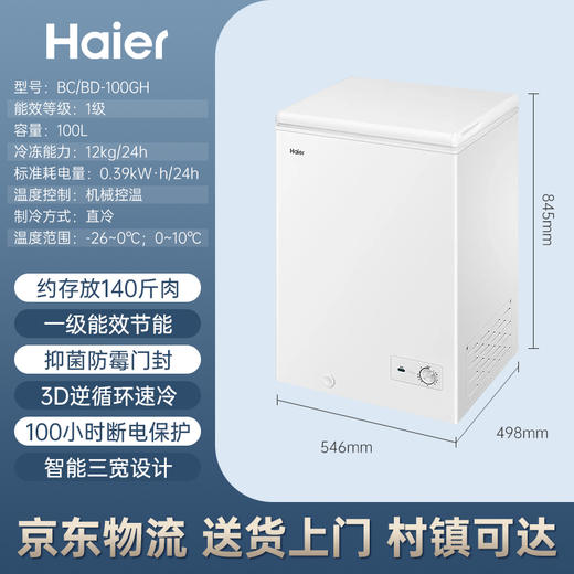 【海尔BC BD-100GH】海尔（Haier）冰柜家用小型一级能效卧式单温冷柜商用保鲜冷藏冷冻转换BC BD-100GH 商品图1