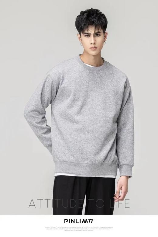 PINLI品立秋季新款纯色套头长袖卫衣男士宽松百搭休闲上衣潮GD223309324 商品图1