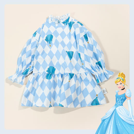 【商场同款】迪士尼童装女童连衣裙清新蓝春秋夏季舒适棉灰姑娘满印可爱裙子221DQ0111
 商品图3