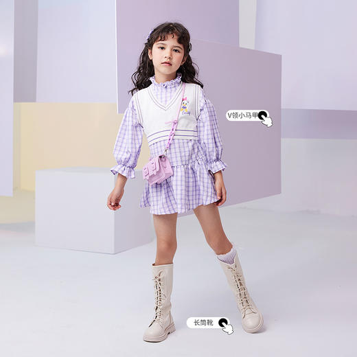 【商场同款】迪士尼童装女童套装连衣裙针织马甲春秋洋气黛西小清新潮搭两件套221DQ0109 商品图5