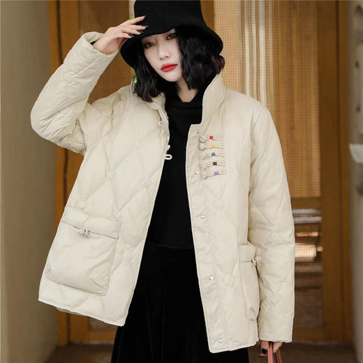 TZW-丝线盘扣设计感白鸭绒羽绒服女款2022年新款冬季保暖时尚短外套潮 商品图1
