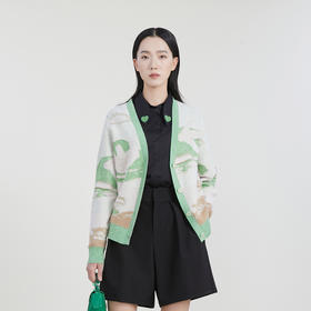 谜底针织开衫长袖女2023春季新款简约清新V领单排扣毛衫231MZ0308